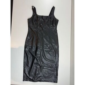 Sofia Jeans Black Faux Leather Midi Dress Square Neck Sleeveless Plus Size XXL‎